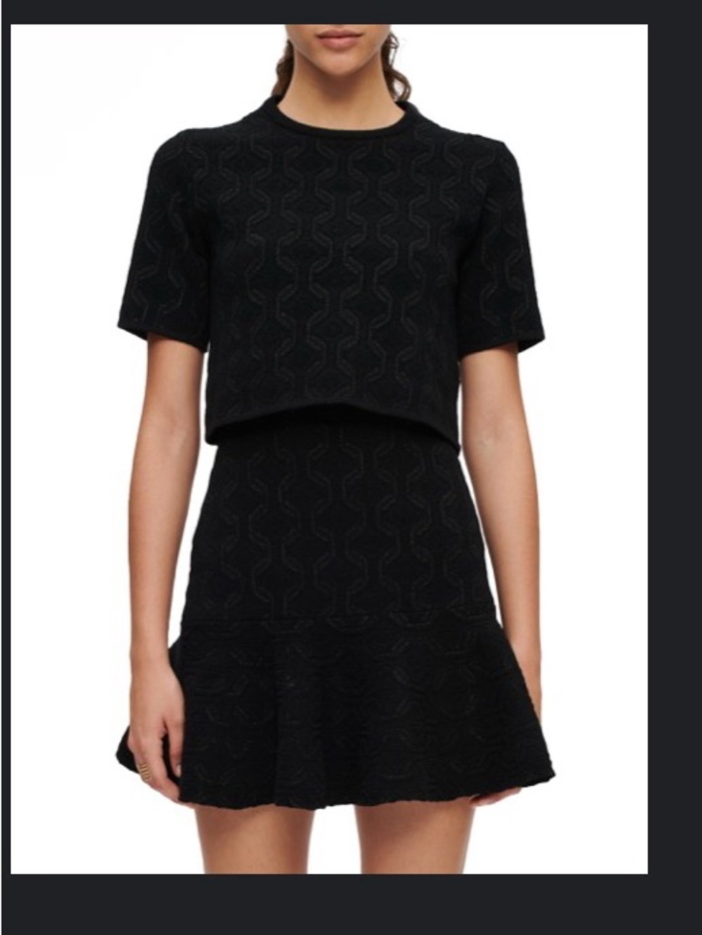 Maje Black Short Sleeve Textured Fit-and-Flare Dress